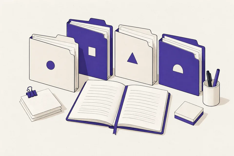 Organized work files and notes arranged for easy reference